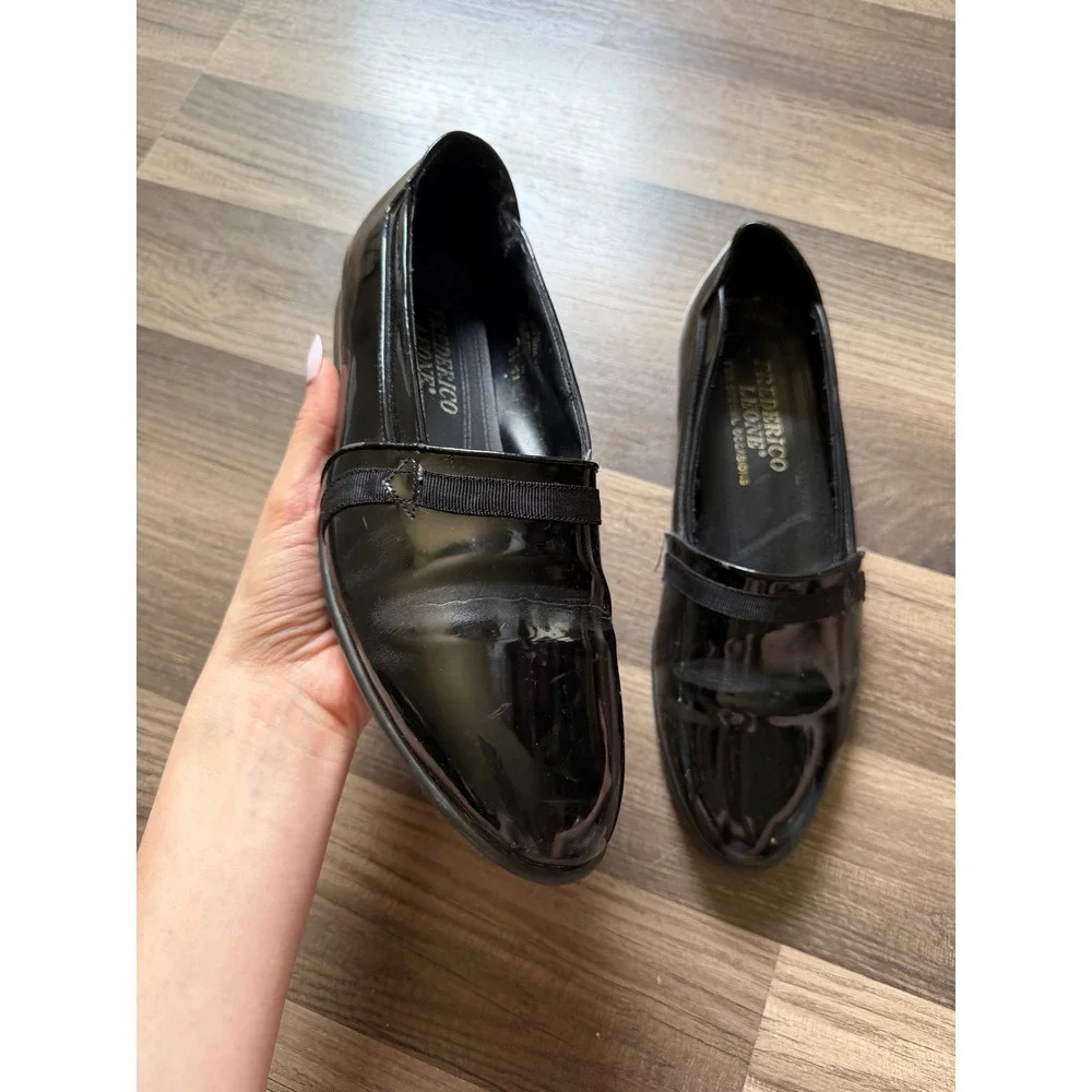 Frederico Leone Loafers Mens 9.5 Black Good Patent Formal Tuxedo Shoes